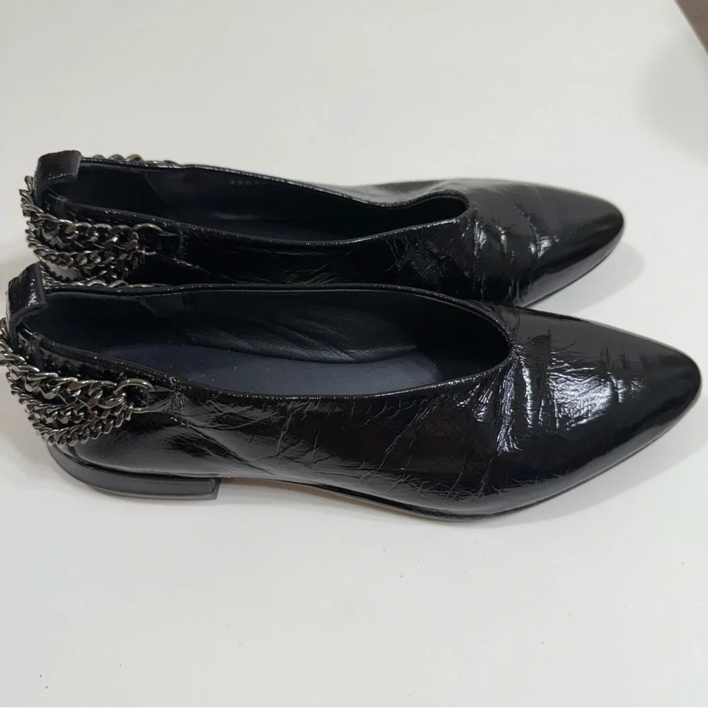 Homers Baby Flat with Chain Superluxe Black Patent Leather Shoes Size 7